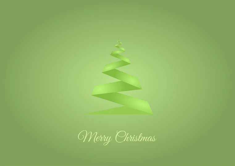 a green christmas tree on a green background, minimalism, windings, card, ribbon, layered paper style