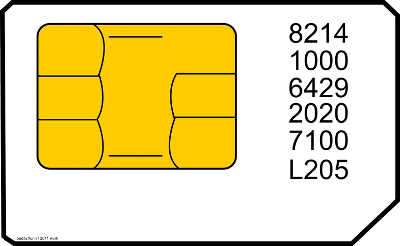 a close up of a sim card on a white background, a diagram, by Stephen Greene, yellow calibri font, made in adobe illustrator, symmetrically, no numbers