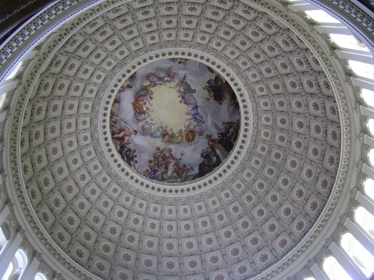 the dome of a building with a painting on it, by Joseph Raphael, flickr, inauguration, f, very full detail, photo ( far _ shot )