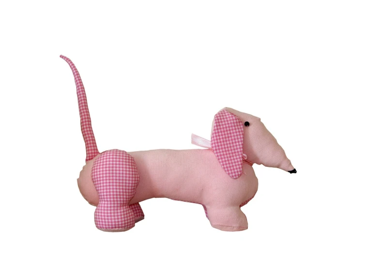 a close up of a stuffed animal on a white background, a pastel, bauhaus, dachshund, turnaround, pink iconic character, product photo