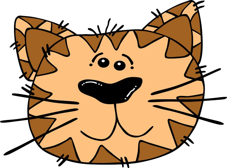 a close up of a cat's face on a black background, a digital rendering, by Lisa Milroy, pixabay, with garfield the cartoon cat, worm brown theme, clip art, bottom - view