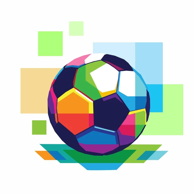 a soccer ball sitting on top of a field, vector art, by Arnold Bronckhorst, shutterstock, conceptual art, colorful mosaic, logo in abstract style, low polygons illustration