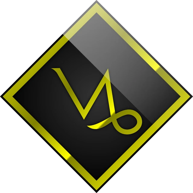 a black and yellow diamond with a pair of scissors, inspired by Vladimír Vašíček, verdadism, virtual self, single logo, platinum, madhouse studios