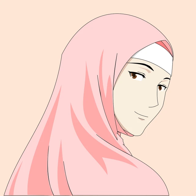 a close up of a person wearing a pink hijab, an anime drawing, color vector, very sharp and detailed image, wikihow illustration, high detail illustration