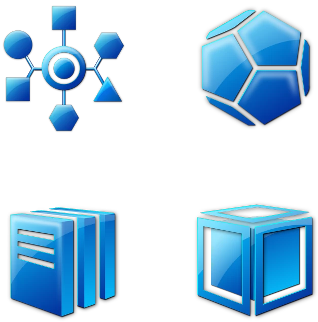 a set of blue icons on a white background, by Aleksander Gierymski, deviantart, computer art, hypercube, product introduction photo, color picture, crystal nodes