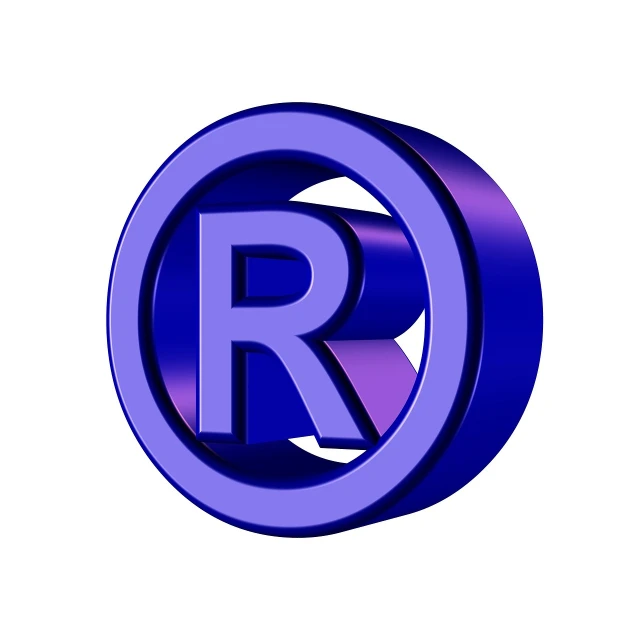 a blue registered symbol on a white background, a digital rendering, raytracing : :, saints row, advertising photo, raytraced realistic