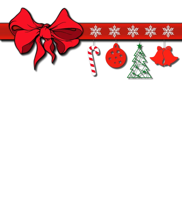 a black background with christmas decorations and a red ribbon, simple illustration, various items, without text, print