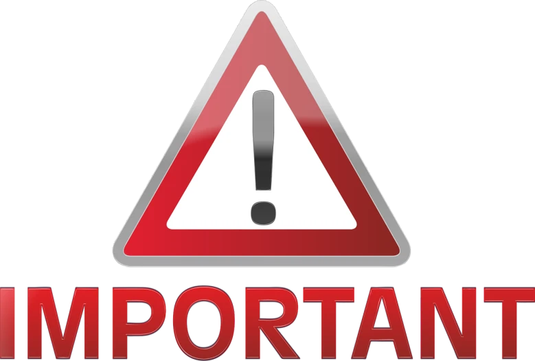 a red and white sign that says important, by John Moonan, pixabay, antipodeans, triangle to use spell, steam community, warning lights, advert logo