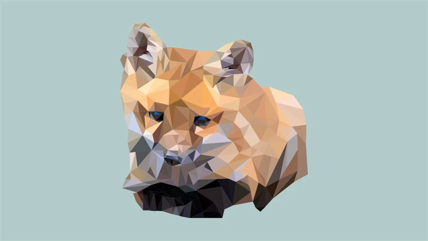 a close up of a dog's face on a blue background, a low poly render, by Marten Post, shutterstock, fox carving art, flat vector art, sand cat, isometric pixelart