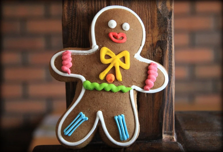a close up of a gingerbread decorated with icing, a picture, pexels, cutecore clowncore, focus on full - body, very handsome, istockphoto