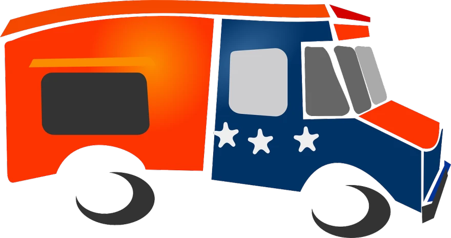 a red, white and blue truck with stars on it, pixabay, orange racing stripes, microbus, logo without text, cutout