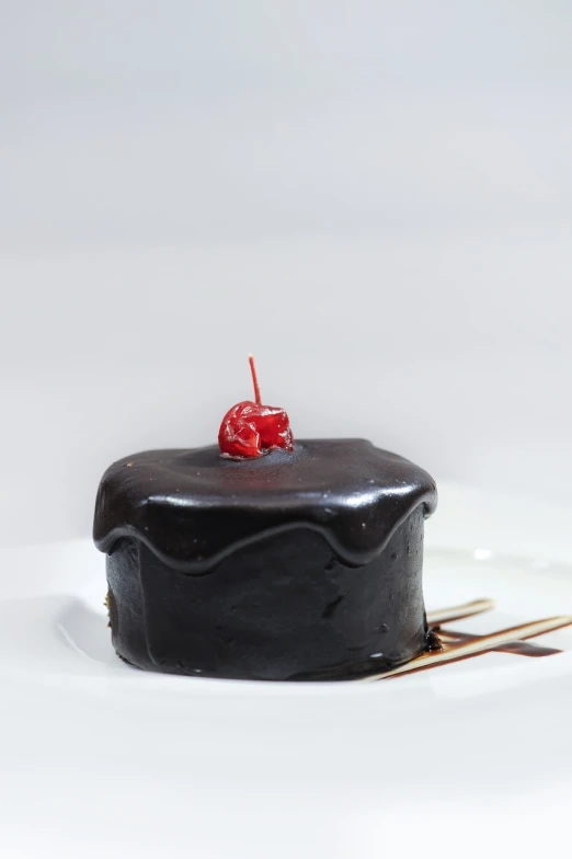 a piece of chocolate cake with a cherry on top, 8 0 mm photo