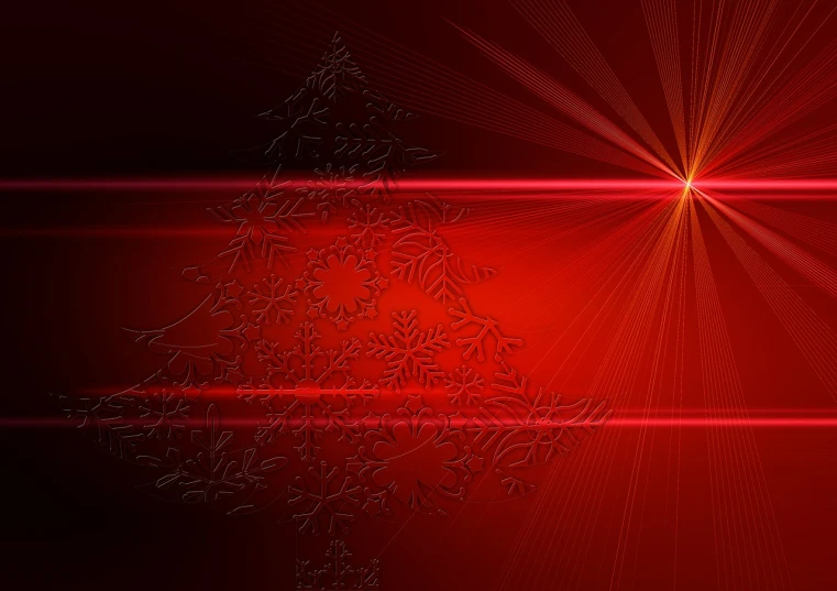 a red christmas tree on a red background, digital art, illuminated lines, laser blasts, colorful dark vector