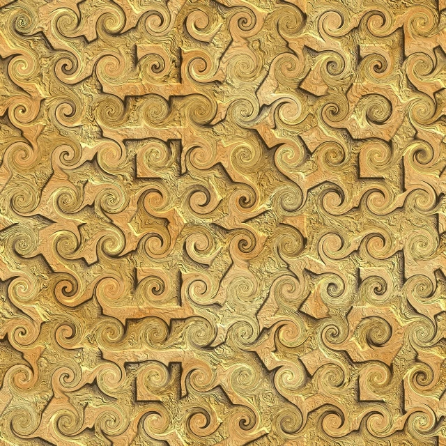 a wall that has a lot of spiral designs on it, a digital rendering, trending on zbrush central, golden background, seamless texture, ancient chinese ornate, 3 4 5 3 1