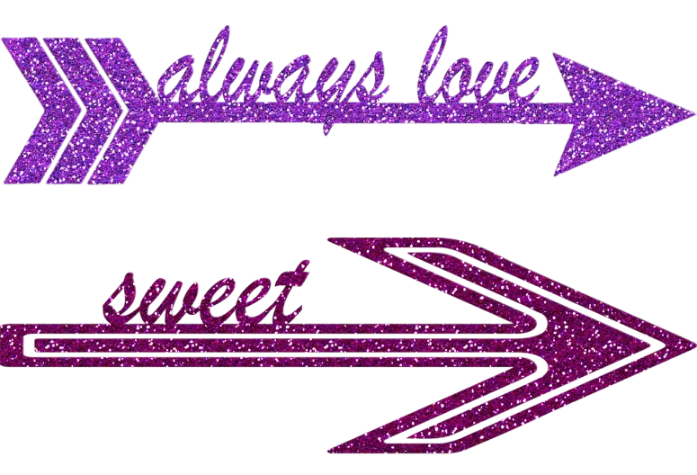 two purple glitter arrows with the words always love and sweet, photoshop, cool background, very long, screw