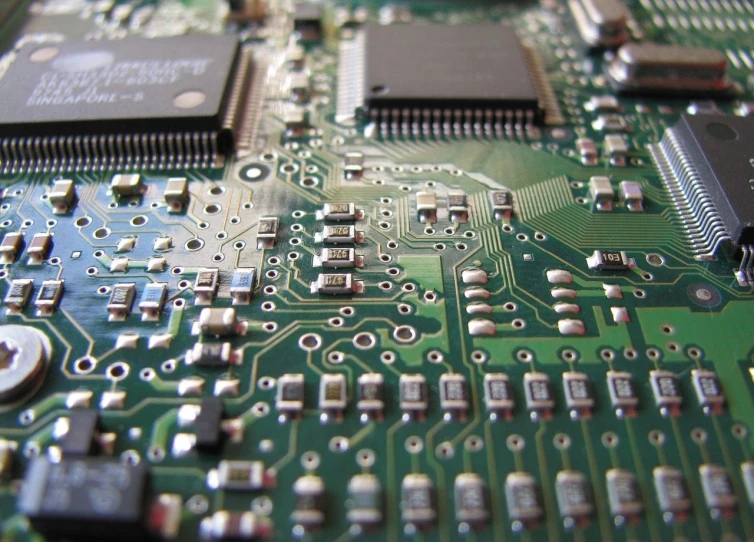 a close up of a computer mother board, by Christen Dalsgaard, flickr, green technology, 1 0 2 4 x 7 6 8, diode, remove