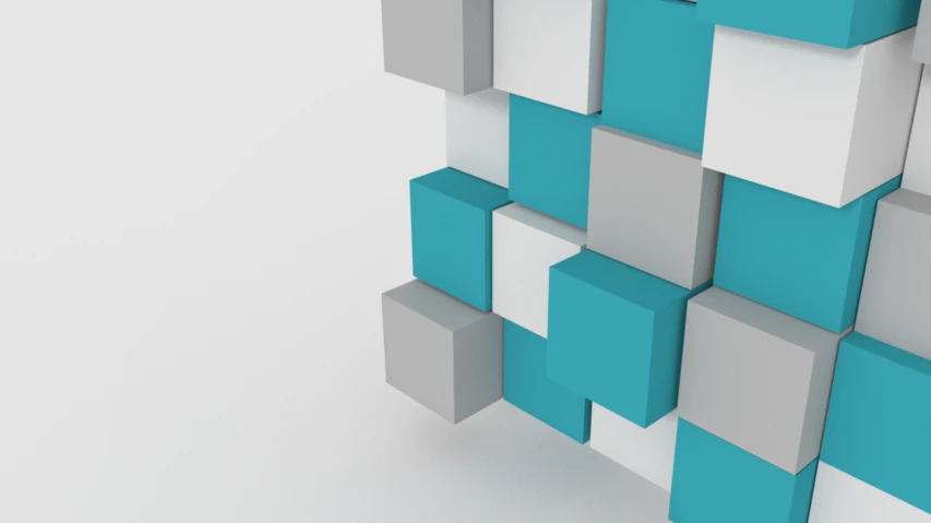 a bunch of cubes stacked on top of each other, a 3D render, trending on cg society, geometric abstract art, blue and gray colors, white wall complex, 3 d image, 3d-render