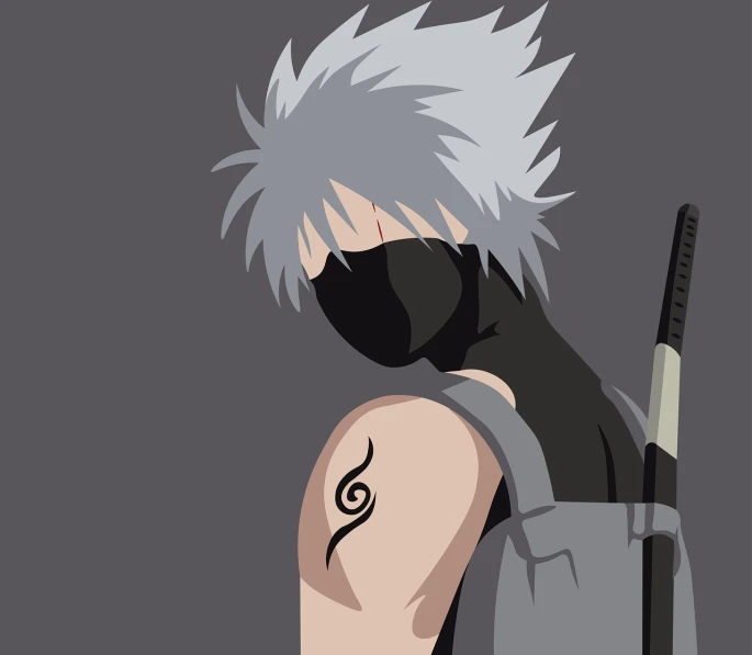 a person with a tattoo on their arm, an anime drawing, kakashi hatake, minimalist vector art, a silver haired mad, 4 k hd wallpaper illustration