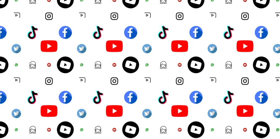 a pattern of social icons on a white background, inspired by Ota Bubeníček, trending on pexels, maximalism, youtube logo, electric wallpaper, 4 k hd wallpaper illustration