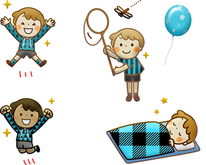 a bunch of stickers that are on a black background, inspired by Luigi Kasimir, little boy, [ zero - gravity ]!!, sports setting, summer night
