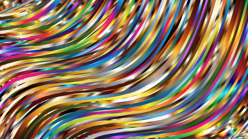 a close up of a multicolored pattern of lines, a digital rendering, smooth and clean vector curves, gleaming silver and rich colors, random metallic colors, ribbons