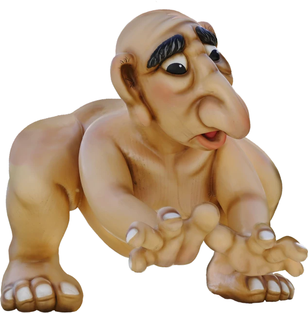 a close up of a figurine of a man, inspired by Tomi Ungerer, digital art, in the croods movie style, kneeling, troll, 1 9 9 8 render