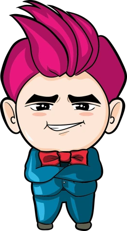 a cartoon boy with pink hair and a bow tie, inspired by Kim Myeong-guk, pop art, choke smirk smile grin, official fanart behance hd, 2 0 2 5 popstar comeback single, grumpy [ old ]