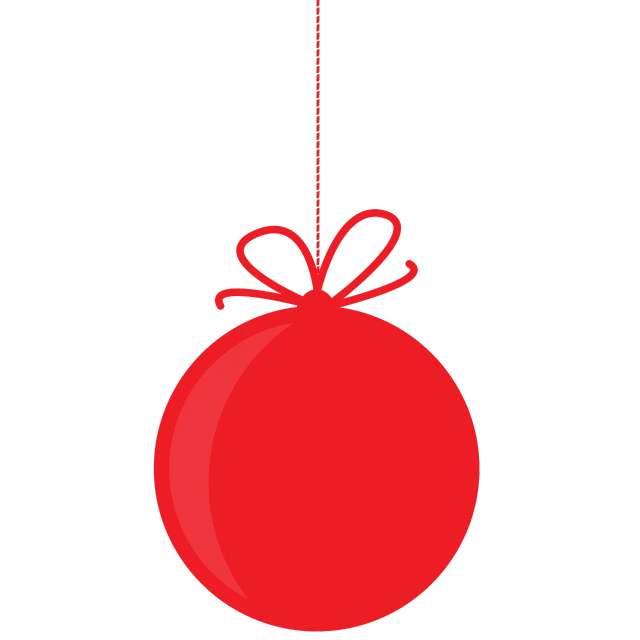 a red christmas ball hanging from a string, inspired by Shūbun Tenshō, bauhaus, on a flat color black background, bow, full colored, balloon