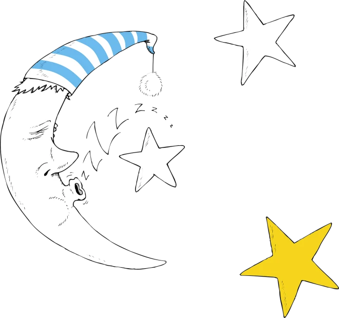 a drawing of a crescent and stars on a black background, an illustration of, head, nightcap, flag, christmas night