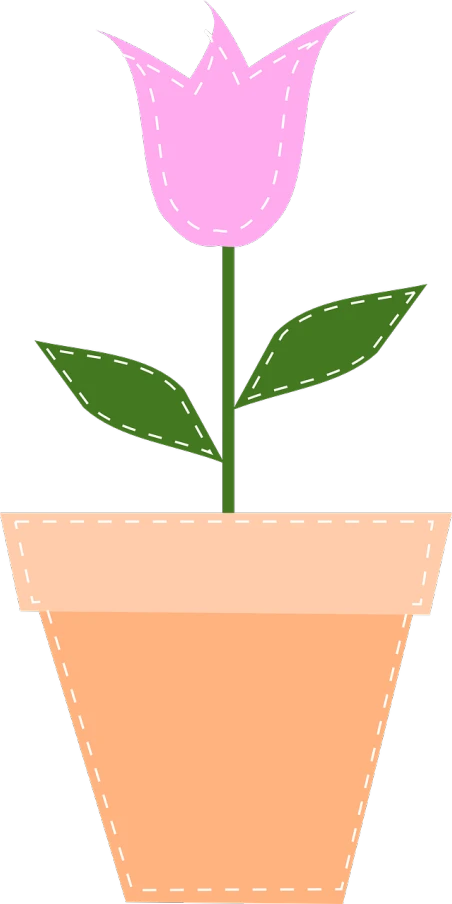 a flower pot with a pink flower in it, a screenshot, pixabay, naive art, patch design, tulip, [ organic, cad