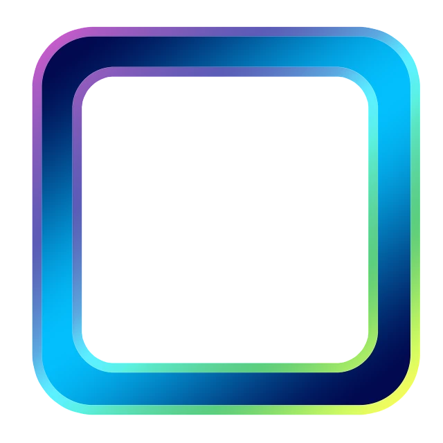 a rainbow colored square on a black background, a computer rendering, computer art, rounded corners, blue neon details, sharp focus vector centered, on simple background