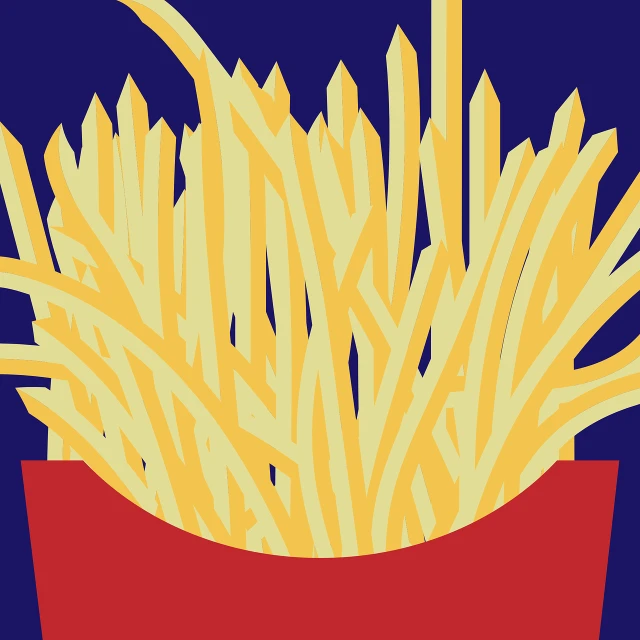 french fries in a red container on a blue background, inspired by Pia Fries, pop art, heavy lines, movie poster with no text, big crowd, intricate design pop art