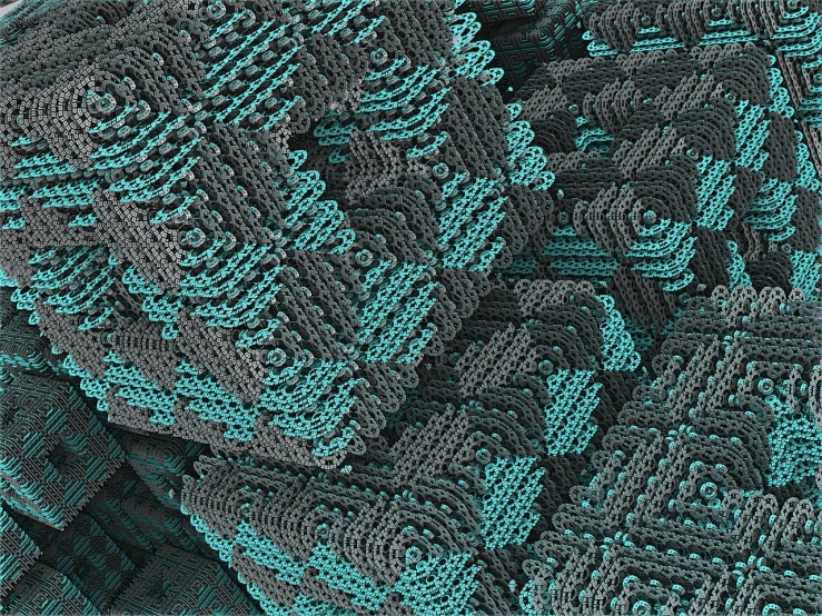 a pile of crocheted granny granny granny granny granny granny granny granny granny granny granny granny granny granny granny granny granny granny granny granny granny granny, a digital rendering, inspired by Aleksander Kotsis, generative art, black and teal paper, mandelbulb 3d fractal, jagged metal landscape, deep overhangs. greeble. 8 k