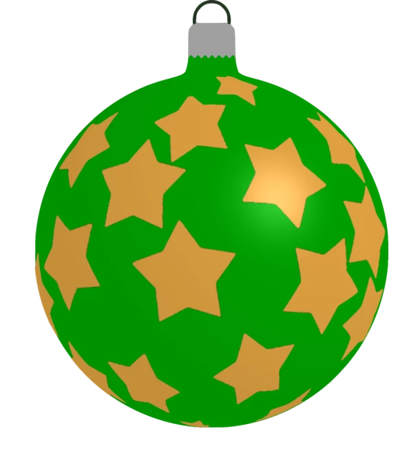 a green and gold christmas ornament with stars, a raytraced image, inspired by Masamitsu Ōta, sōsaku hanga, made in paint tool sai2, above side view, green and orange theme, neon yellow stars