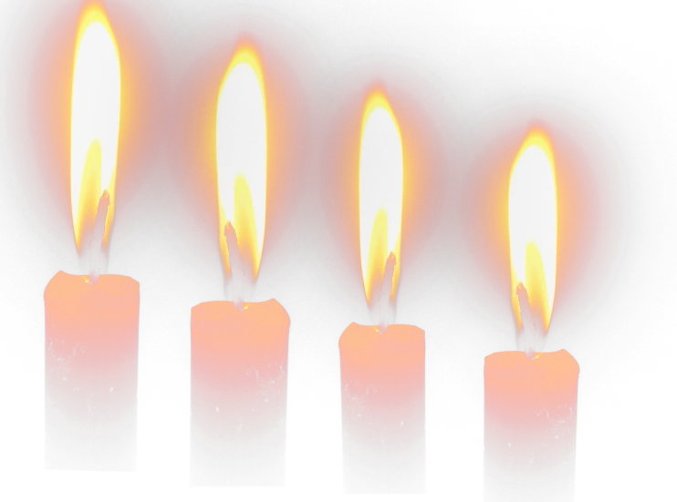 four lit candles in a row against a black background, a photo, by Rhea Carmi, red and orange glow, noon, where a large, brightly-lit