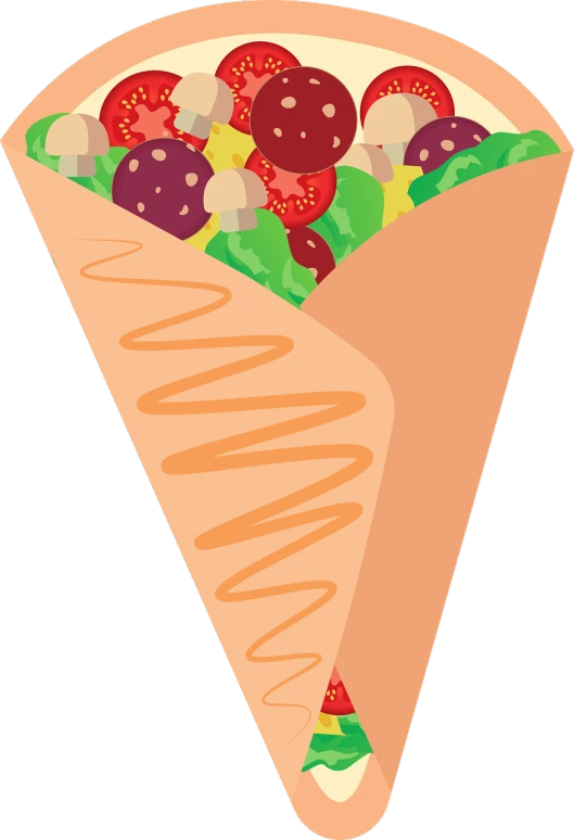 a burrito with a salad inside of it, inspired by Masamitsu Ōta, pixabay, conceptual art, cone shaped, colored fruit stand, ( brown skin ), bouquet