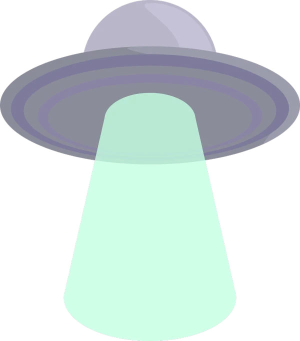 a flying saucer with a light coming out of it, flat colour, tail, antediluvian, light
