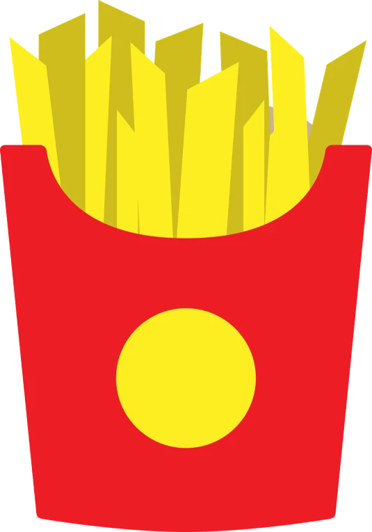 a red box with french fries in it, concept art, inspired by Pia Fries, pop art, golden arches logo, avatar image, black fork, yellow