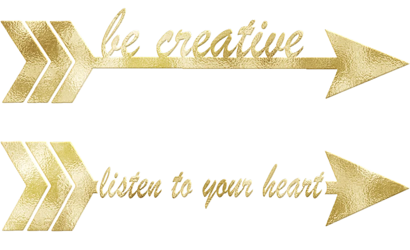 two gold arrows with the words be creative and listen to your heart, a picture, featured on pixabay, graphic 4 5, imvu, radio, celebrity