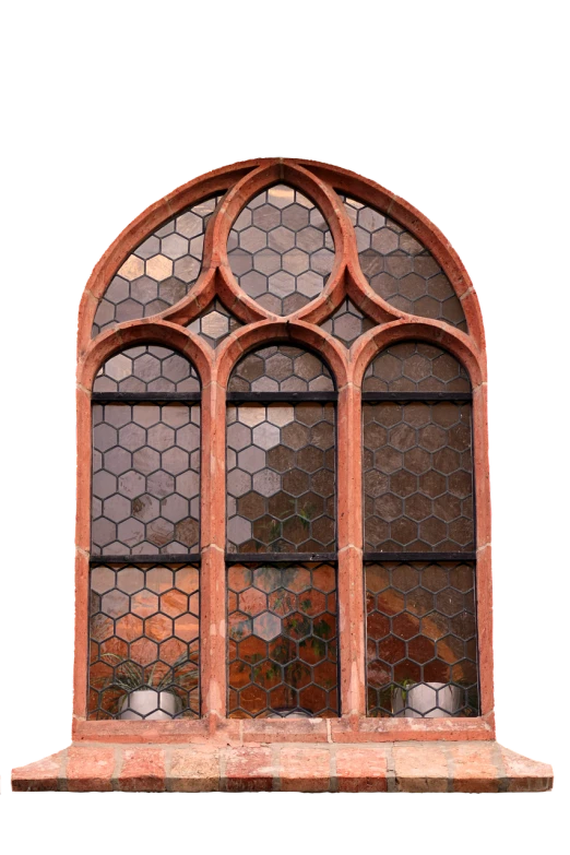 a close up of a window with a black background, by George Barret, Jr., shutterstock, renaissance, hexagonal shaped, burnt sienna and venetian red, gothic arch frame, honeycomb structure