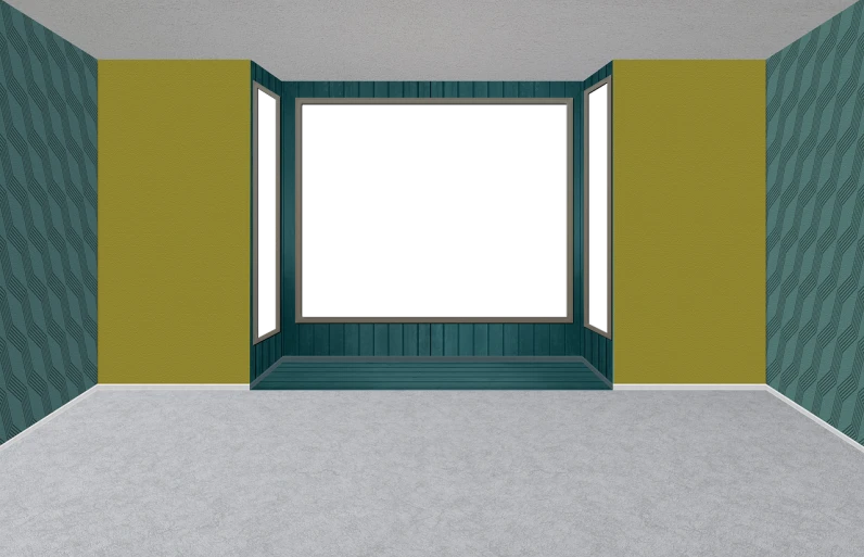 an empty room with green and yellow walls, a computer rendering, inspired by Gertrude Abercrombie, postminimalism, yellow navy teal black and gold, isolated background, blackboard, photo of a beautiful window