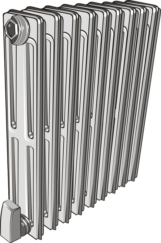 a close up of a radiator on a black background, a computer rendering, inspired by Thomas Häfner, highly detailed linework, cell shaded, tall columns, whole page illustration