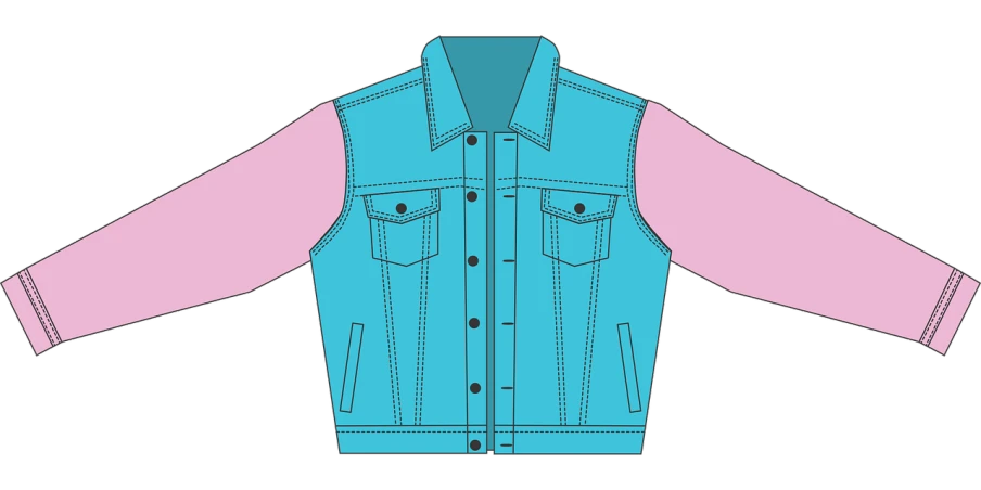 a blue jean jacket with pink sleeves, digital art, thick vector line art, black and cyan color scheme, wikihow illustration, technical detail
