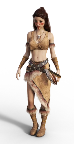 a close up of a person wearing a costume, concept art, barbarian warrior woman, photorealistic skin tone, fashion gameplay screenshot, fullbody view