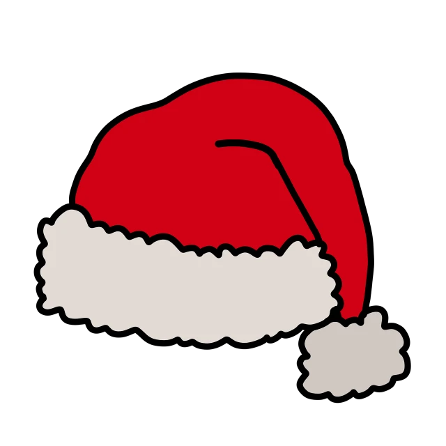 a red and white santa hat on a black background, a digital rendering, sōsaku hanga, cartoonish and simplistic, flat colour, unwind!, corrected