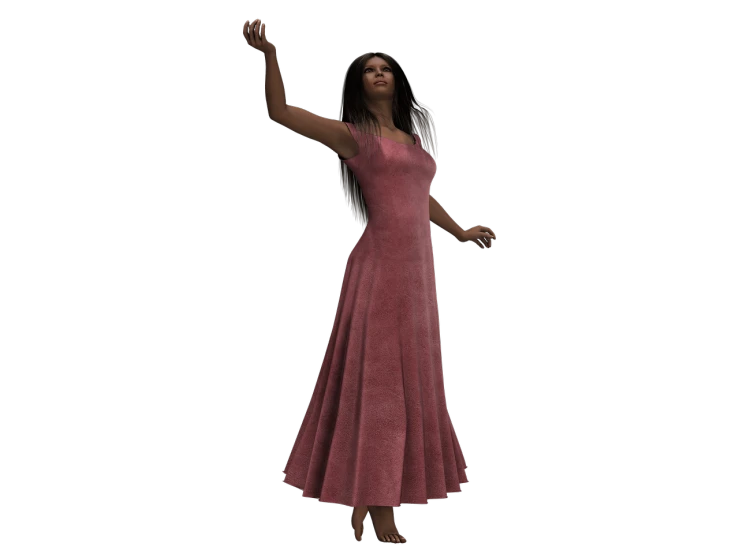 a woman in a pink dress on a black background, a raytraced image, inspired by Aramenta Dianthe Vail, female elfling, lowres, waving, untextured