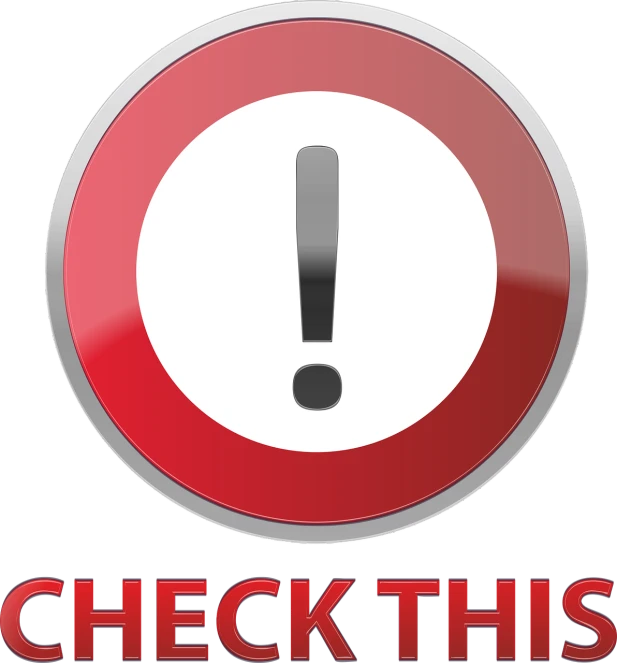 a red and white check this sign on a white background, a screenshot, shocked look, badge, help, details