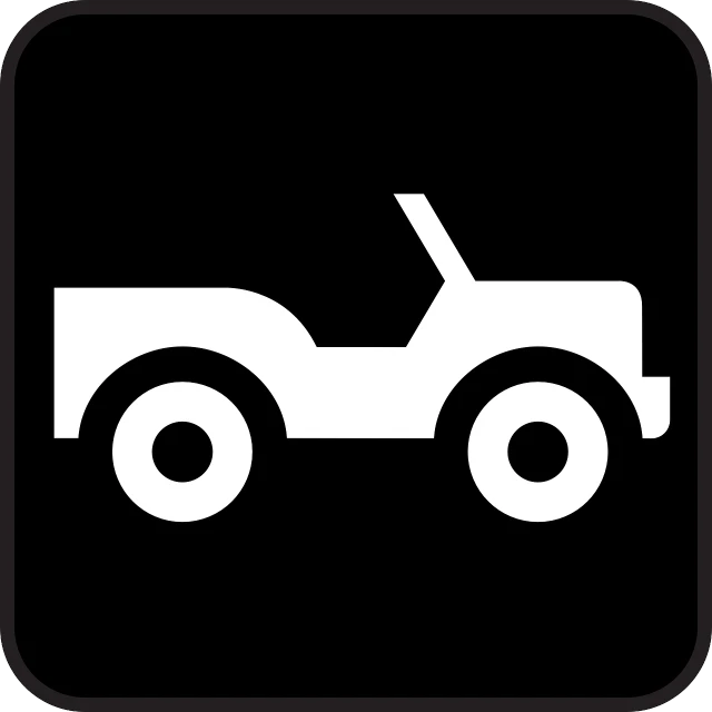 a white jeep icon on a black background, pixabay, traffic signs, webdesign icon for solar carport, created in adobe illustrator, cowboy