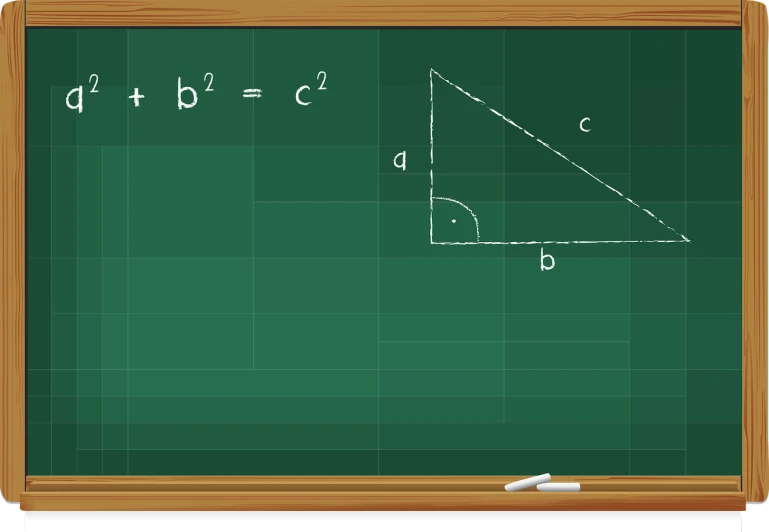 a blackboard with a drawing of a triangle on it, a digital rendering, pythagorean theorem, vector images, illustrator vector graphics, wide wide shot