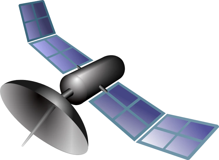 a satellite with a solar panel attached to it, an illustration of, pixabay, conceptual art, three quarter view, angle view, cathode ray tube, close establishing shot